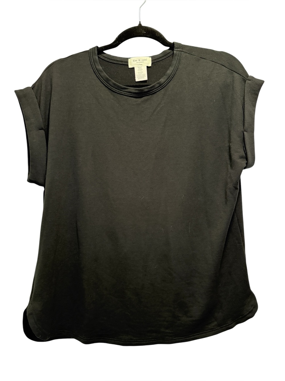 Kim & Cami Black Cap-Sleeve Crewneck Top Womens XL